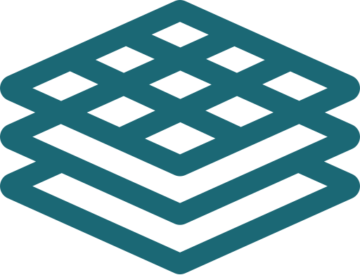 Outline of three teal stacked squares