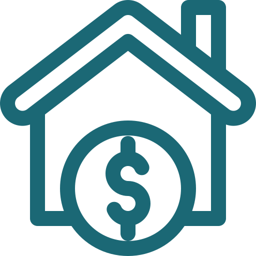 Outline of a teal house with a dollar sign in front