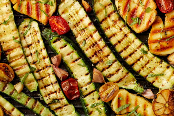 Grilled zucchini and cherry tomatoes