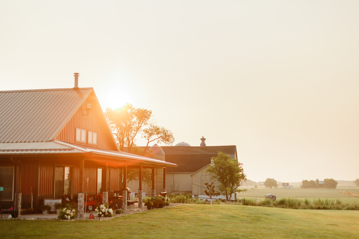 Barndominium porch facing a sunrise